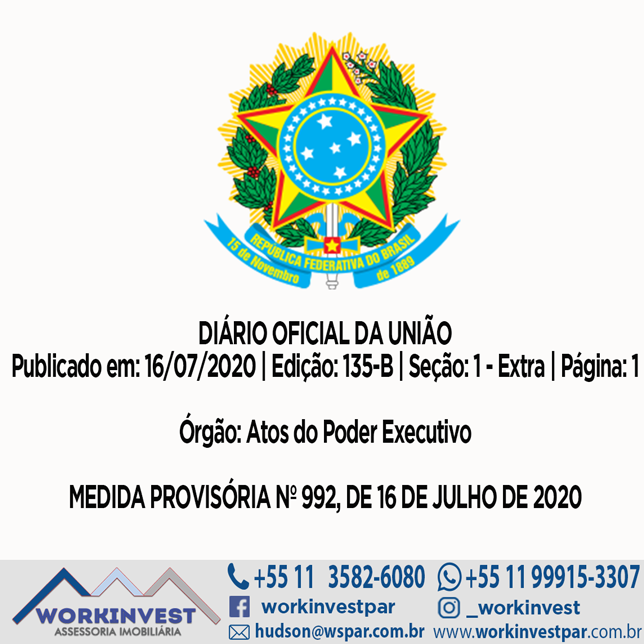 MEDIDA PROVISÓRIA Nº 992, DE 16 DE JULHO DE 2020